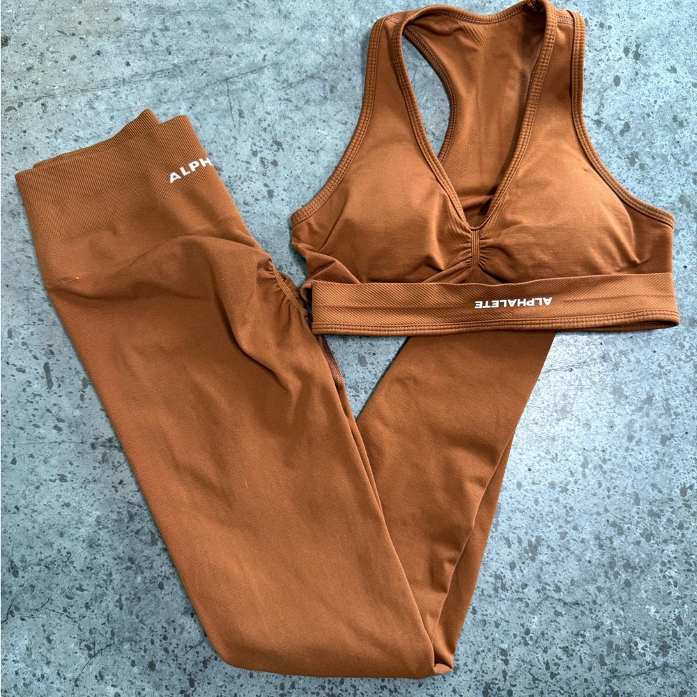 Alphalete Amplify Legging + Sports Bra Set | Small | Copper Brown